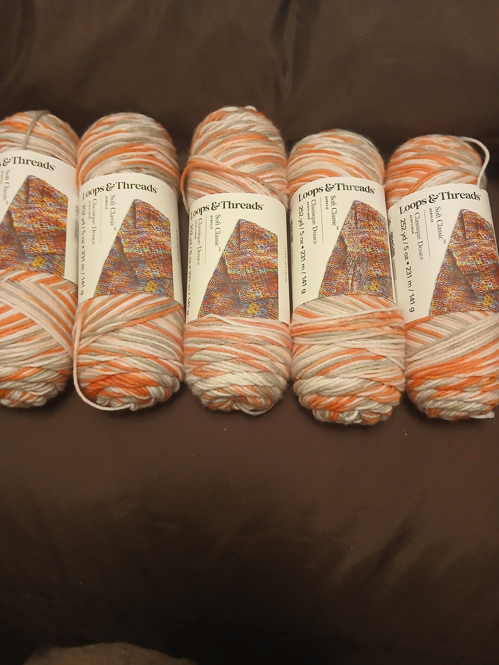 Cream and Orange Self-Striping Yarn - Lot Of 5